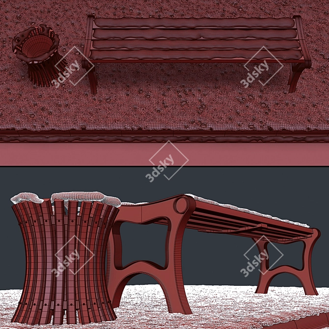 Winter Bench & Sidewalk Bundle 3D model image 3