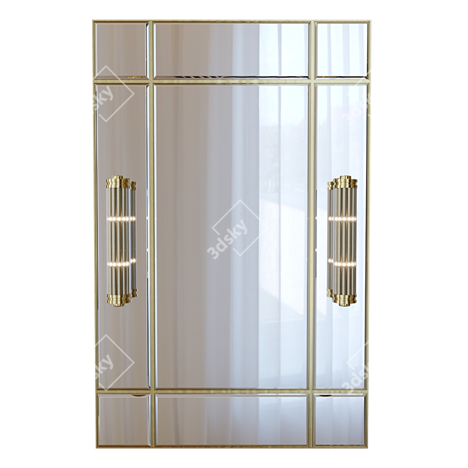 Vintage Brass Mirror with Lights 3D model image 1