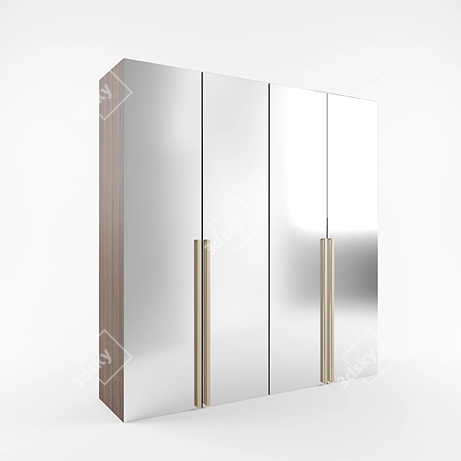 Customizable Mirrored Door Wardrobe 3D model image 1