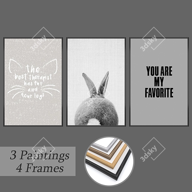 3-Piece Wall Painting Set with Multiple Frame Options 3D model image 1