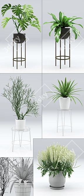 Elegant White Metal Plant Stand 3D model image 2