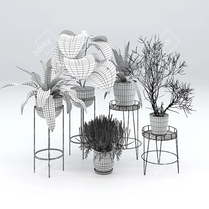 Elegant White Metal Plant Stand 3D model image 3