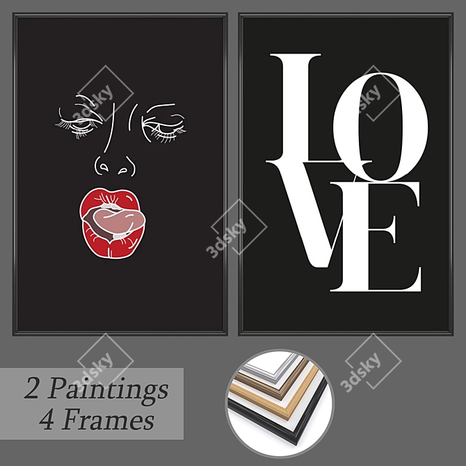 Elegant Wall Painting Set 3D model image 1