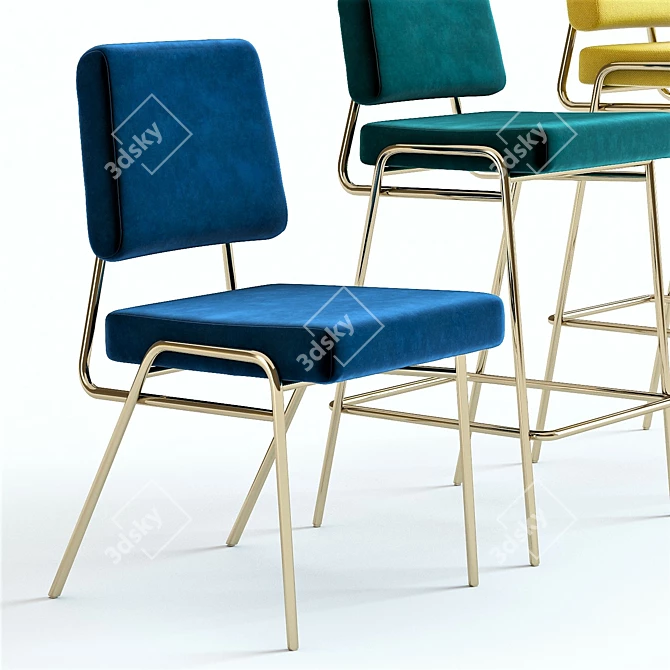 Modern Wire Frame Chairs in 5 Velvet Colors 3D model image 2