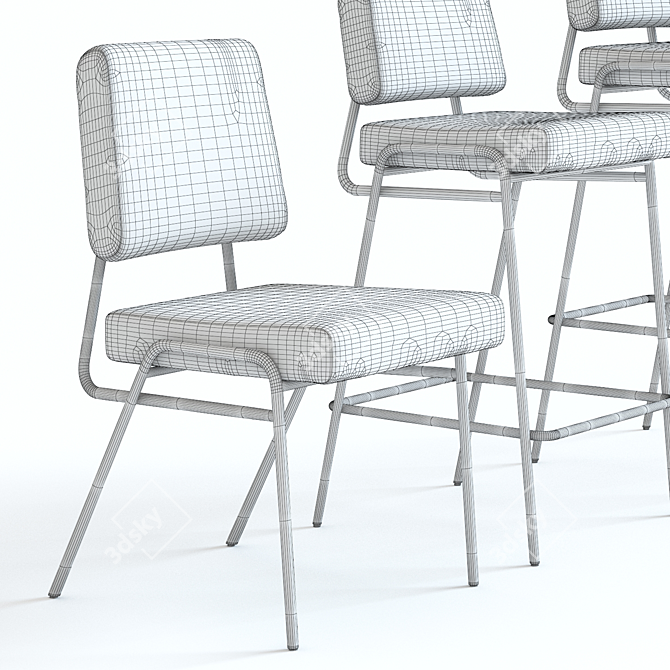 Modern Wire Frame Chairs in 5 Velvet Colors 3D model image 3