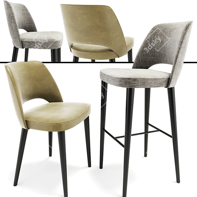 Elegant Astor Dining Chair & Bar Stool 3D model image 3