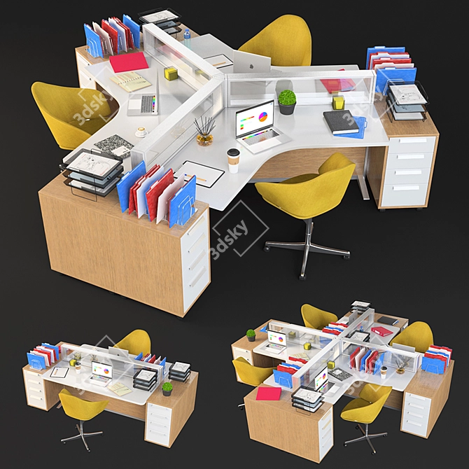 Sleek Office Set with Modern Stations 3D model image 1