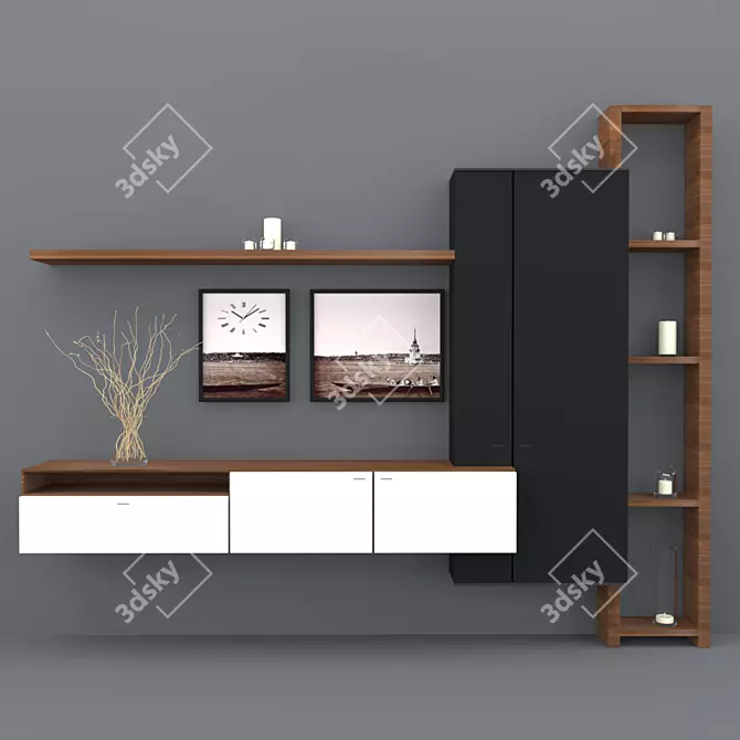 Modern TV Unit with Cabinets & Shelf 3D model image 1