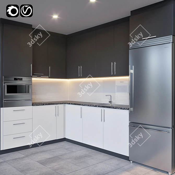 Sleek Modern Kitchen Design 3D model image 1