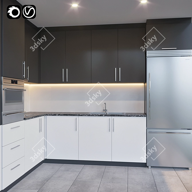 Sleek Modern Kitchen Design 3D model image 2