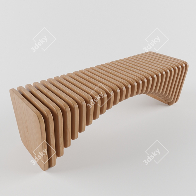 Elegant Woodcrafted Bench 3D model image 2