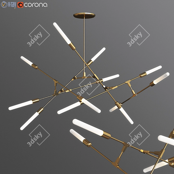 Dawn Brass Glass Chandelier: Modern Chic 3D model image 1