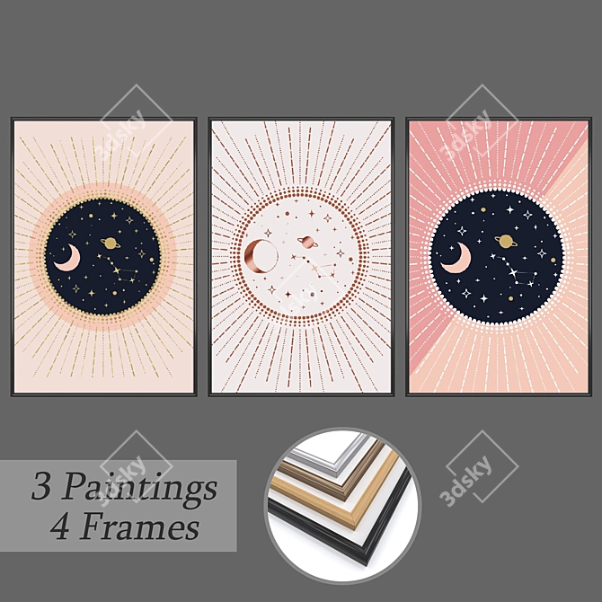 Versatile Art Set: 3 Paintings, 4 Frame Options 3D model image 1