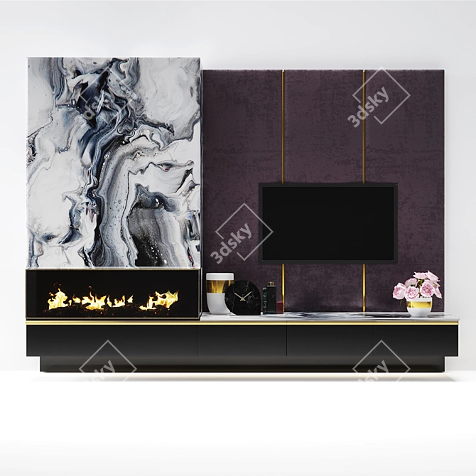 Modern Velvet Marble Fireplace 3D model image 1