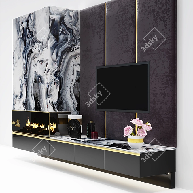 Modern Velvet Marble Fireplace 3D model image 2