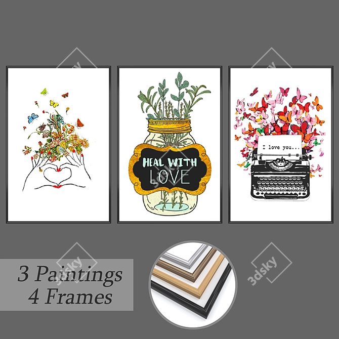 Title: Artistic Set: Wall Paintings & Frames 3D model image 1