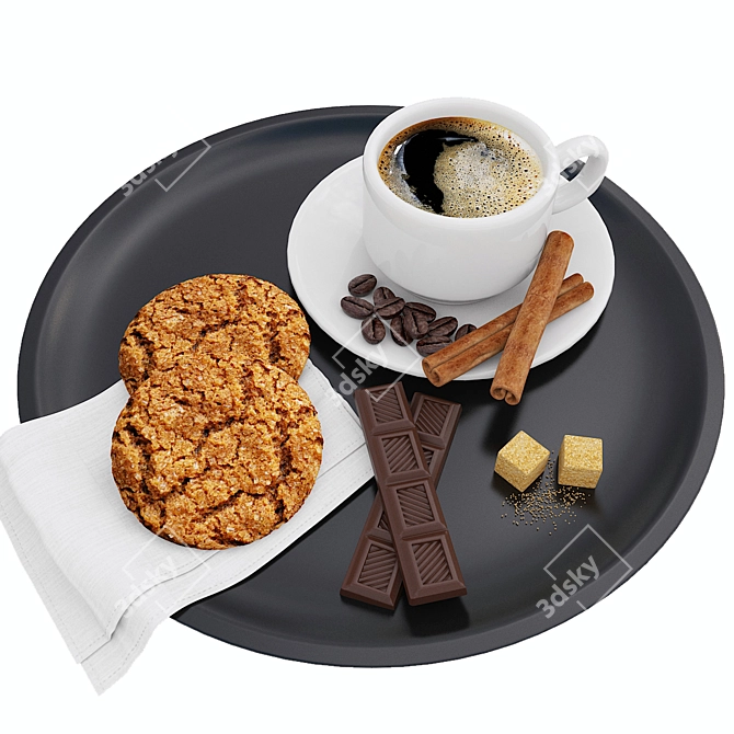 Delicious Coffee & Cookies Tray 3D model image 1