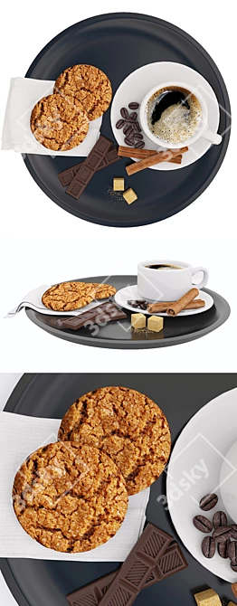 Delicious Coffee & Cookies Tray 3D model image 2