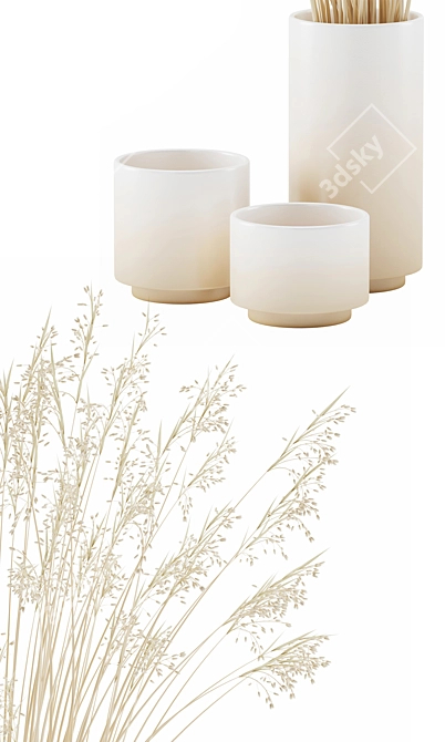  Rustic Elegance: Vase with Dry Grass Set 3D model image 2