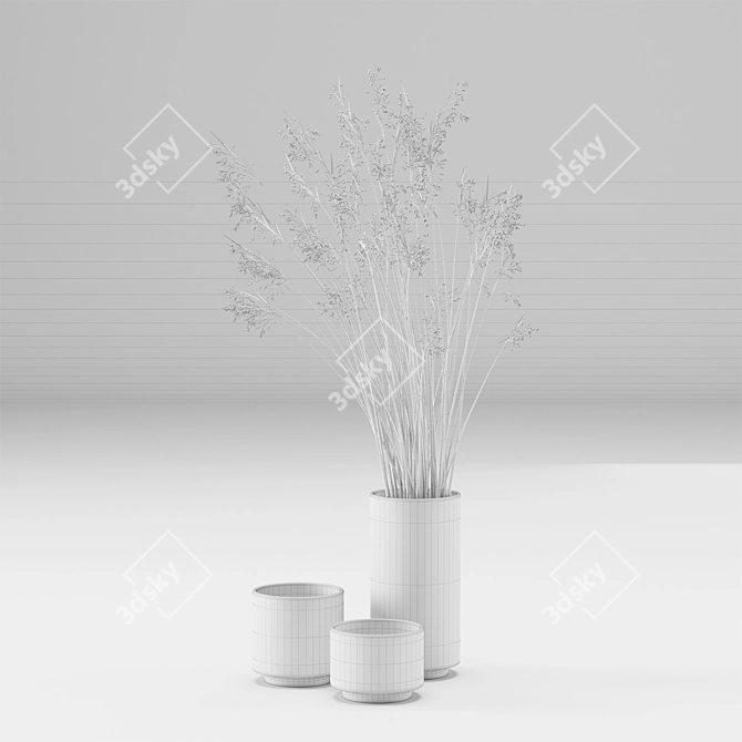  Rustic Elegance: Vase with Dry Grass Set 3D model image 3