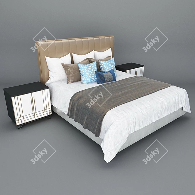 Sleek Contemporary Bed 3D model image 2