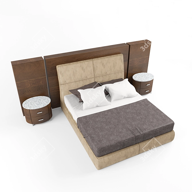 Modern Leather Bed Set 3D model image 1