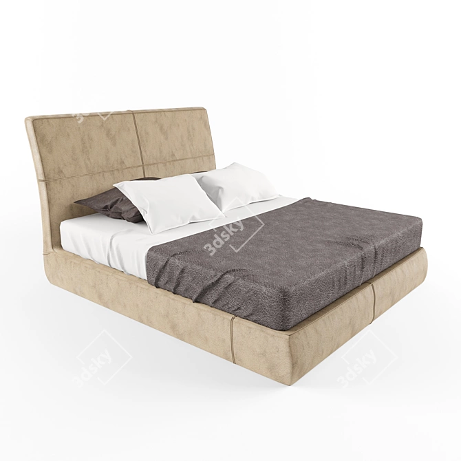 Modern Leather Bed Set 3D model image 2