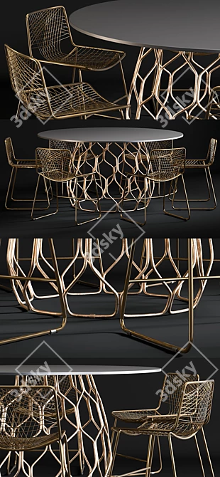 Brass Alpha Dining Set 3D model image 2