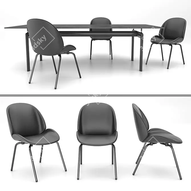 Modern LC6 Table with Beetle Chairs 3D model image 1