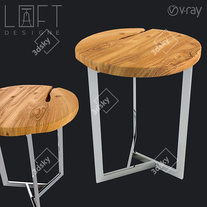 LoftDesigne 6056 Coffee Table: Wood and Metal, 50 cm Diameter 3D model image 1