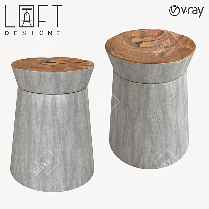 LoftDesigne 1546 Stool: Stylish Wooden Seating Option 3D model image 1