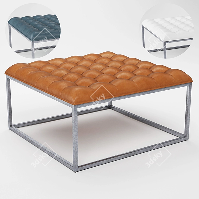 Elegant Saddle Brown Leather Ottoman 3D model image 1