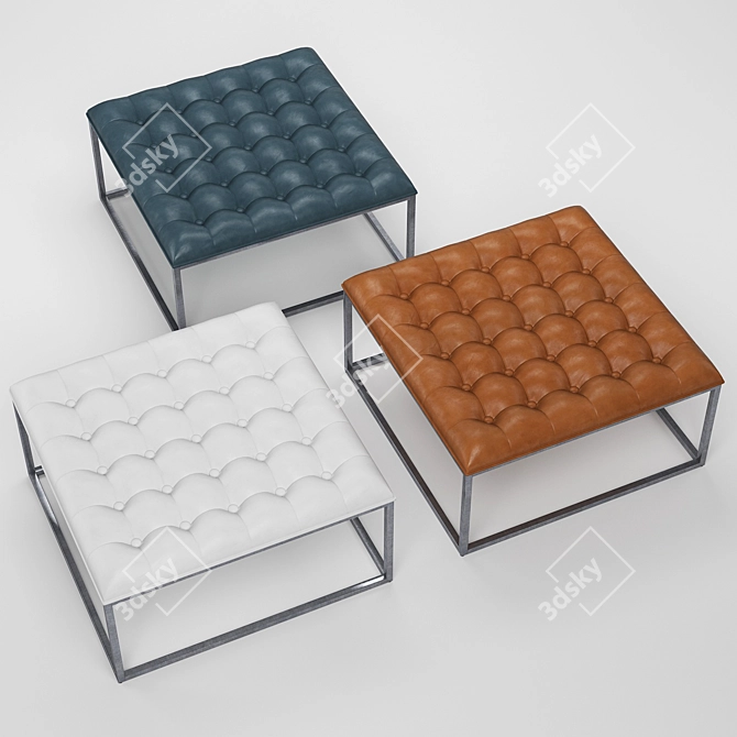 Elegant Saddle Brown Leather Ottoman 3D model image 3