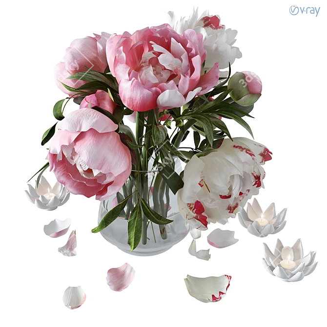 Elegant Peony Bouquet 3D model image 1