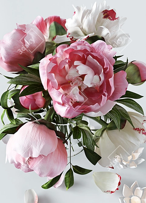 Elegant Peony Bouquet 3D model image 2