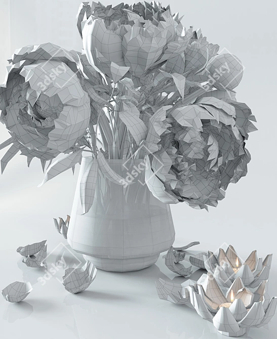 Elegant Peony Bouquet 3D model image 3