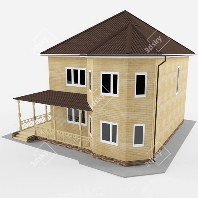 Cozy Brick Cottage with Terrace 3D model image 2
