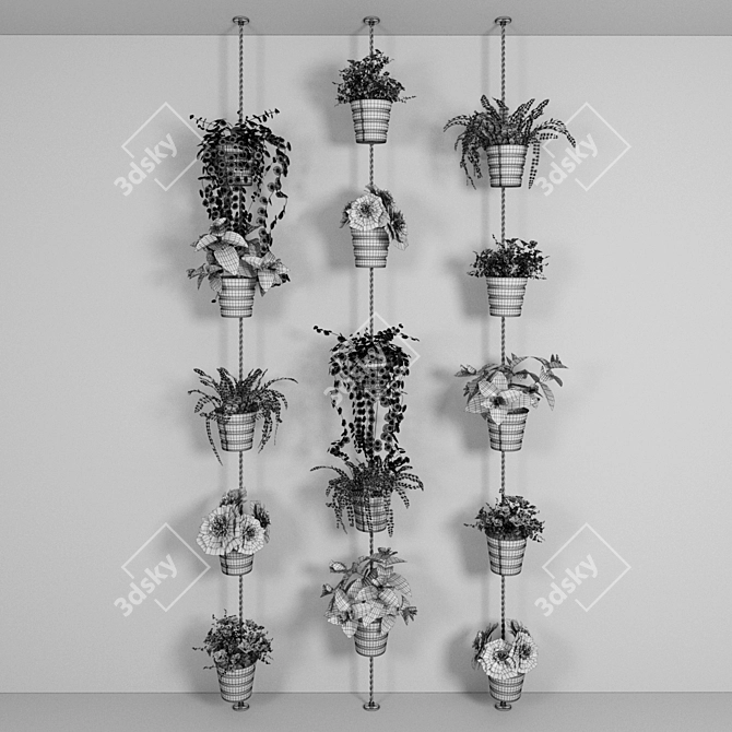 Blooming Beauty: 5 Flower Pots on Wall 3D model image 2