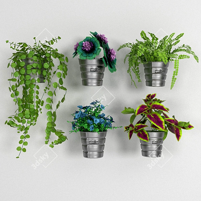 Blooming Beauty: 5 Flower Pots on Wall 3D model image 3