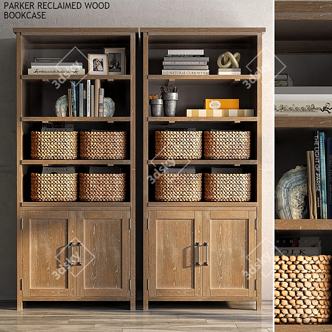 Rustic Coastal Bookcase with Utility Basket 3D model image 1