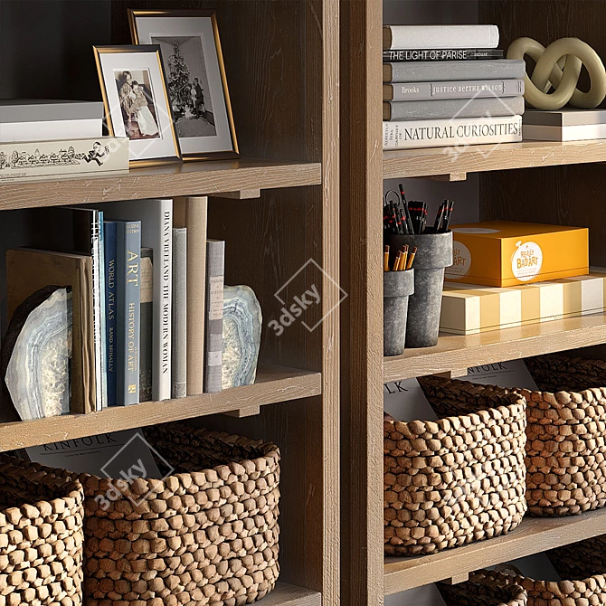 Rustic Coastal Bookcase with Utility Basket 3D model image 2