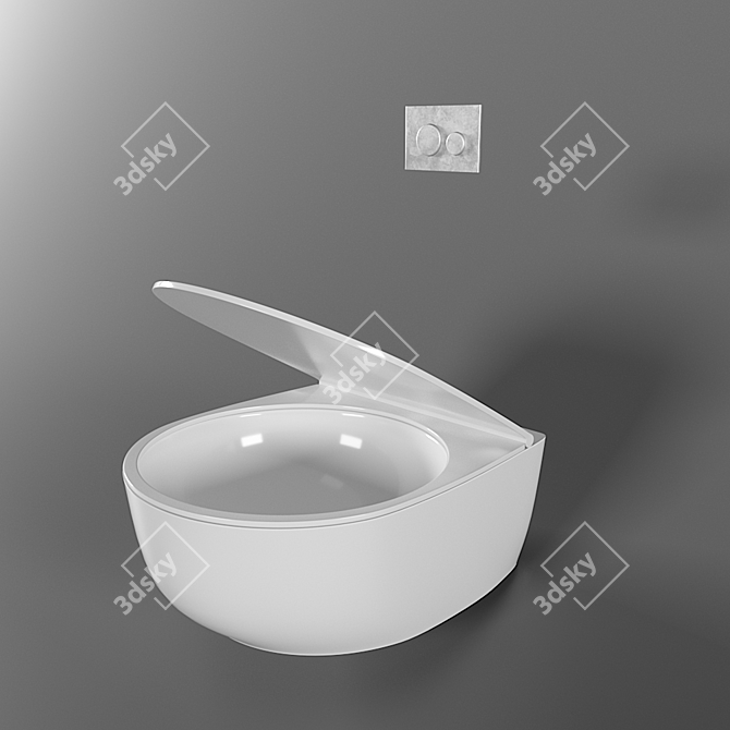 Sleek Round Wall-Mounted Toilet 3D model image 2