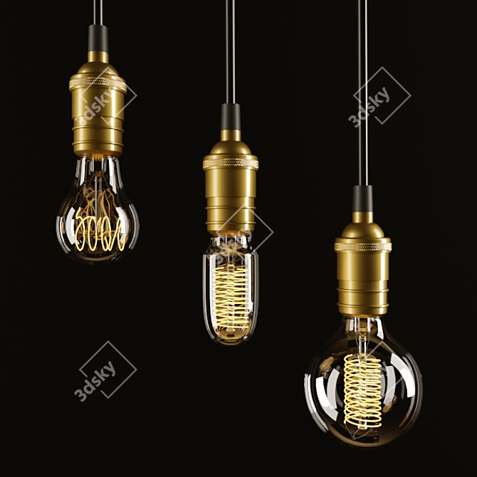 Vintage Brass E27 Edison Lamp 3D model image 3