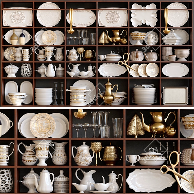 Title: Elegant Gold Porcelain Tea Set 3D model image 1