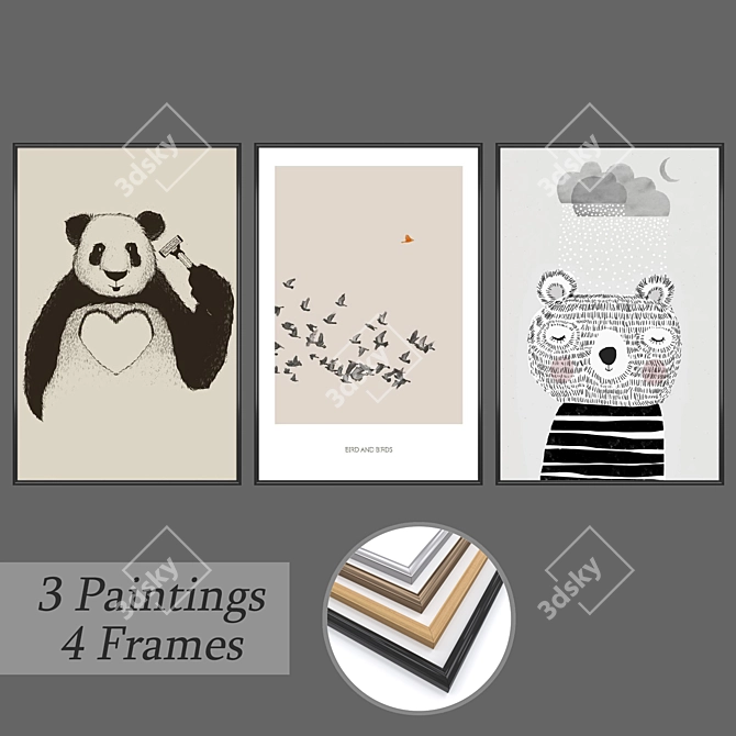 Versatile Wall Art Set: Paintings + Frames 3D model image 1