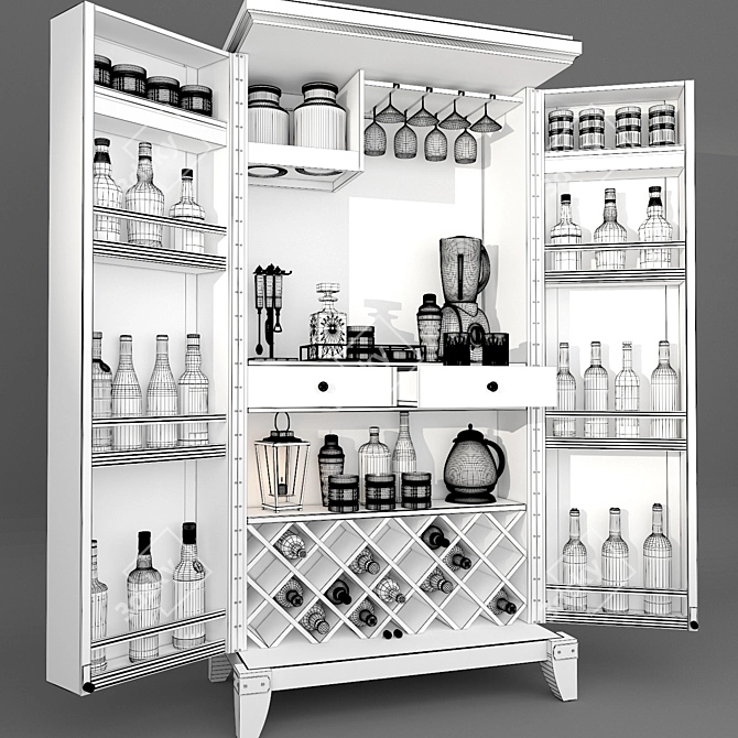 Rustic Hardwood Wine Cabinet 3D model image 3