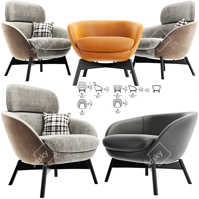 Modern Minotti Russell Armchair Set 3D model image 1