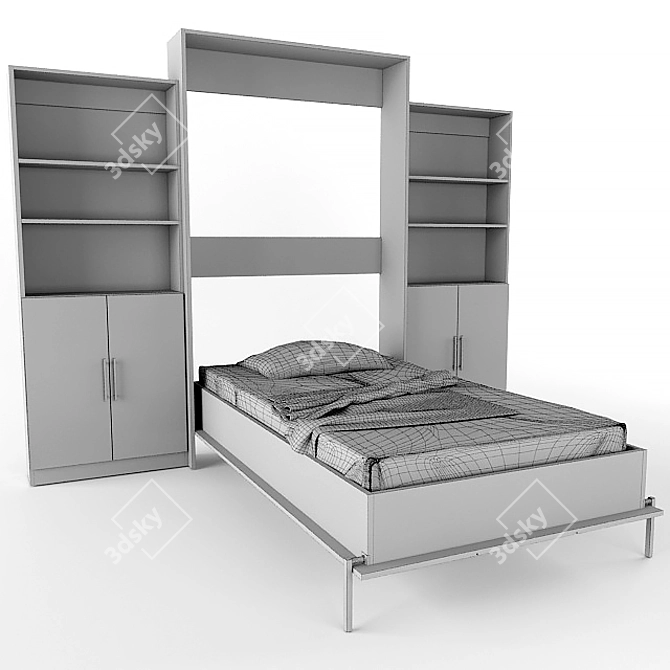 Hidden Wall Bed: Space-Saving Solution 3D model image 3