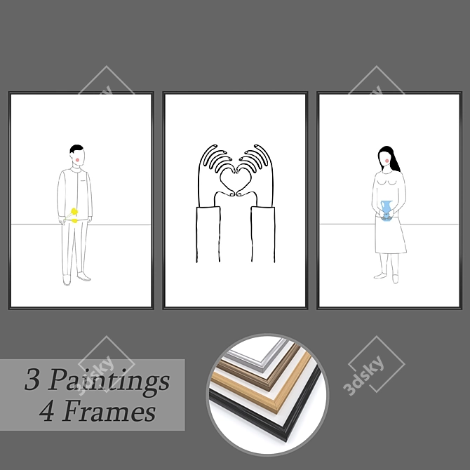 Elevate Your Walls: Set of 3 Paintings 3D model image 1