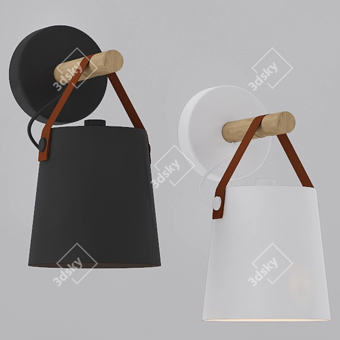 Rustic Wood and Leather Wall Light 3D model image 2